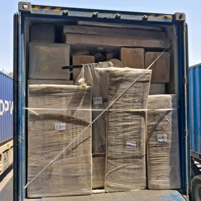 A fully loaded 40ft container packed and labeled, ready to ship from the UAE to Pakistan
